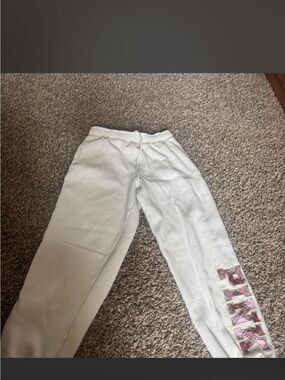 PINK Victoria's Secret White Sweatpants with Pink Logo Accent